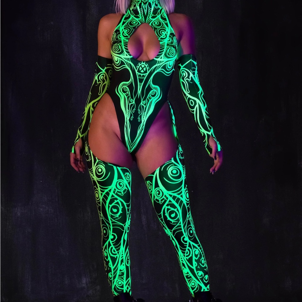 Necrowaves Green Cut-Out Catsuit